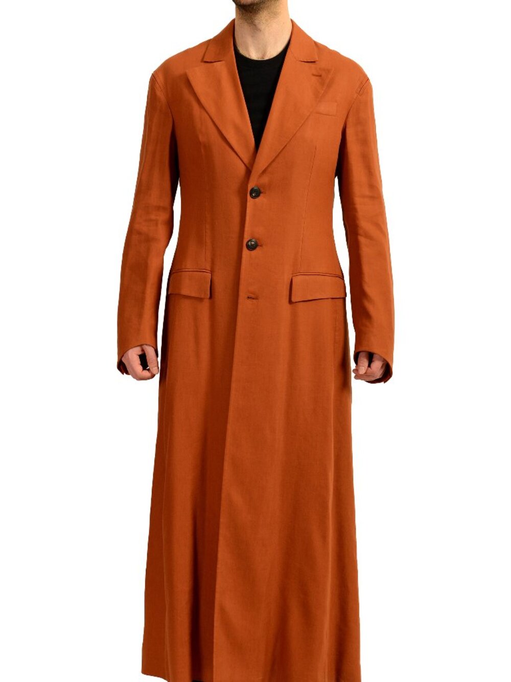 Scuderia Ferrari Men's Brown Linen Trench Long Coat US 40 IT 50